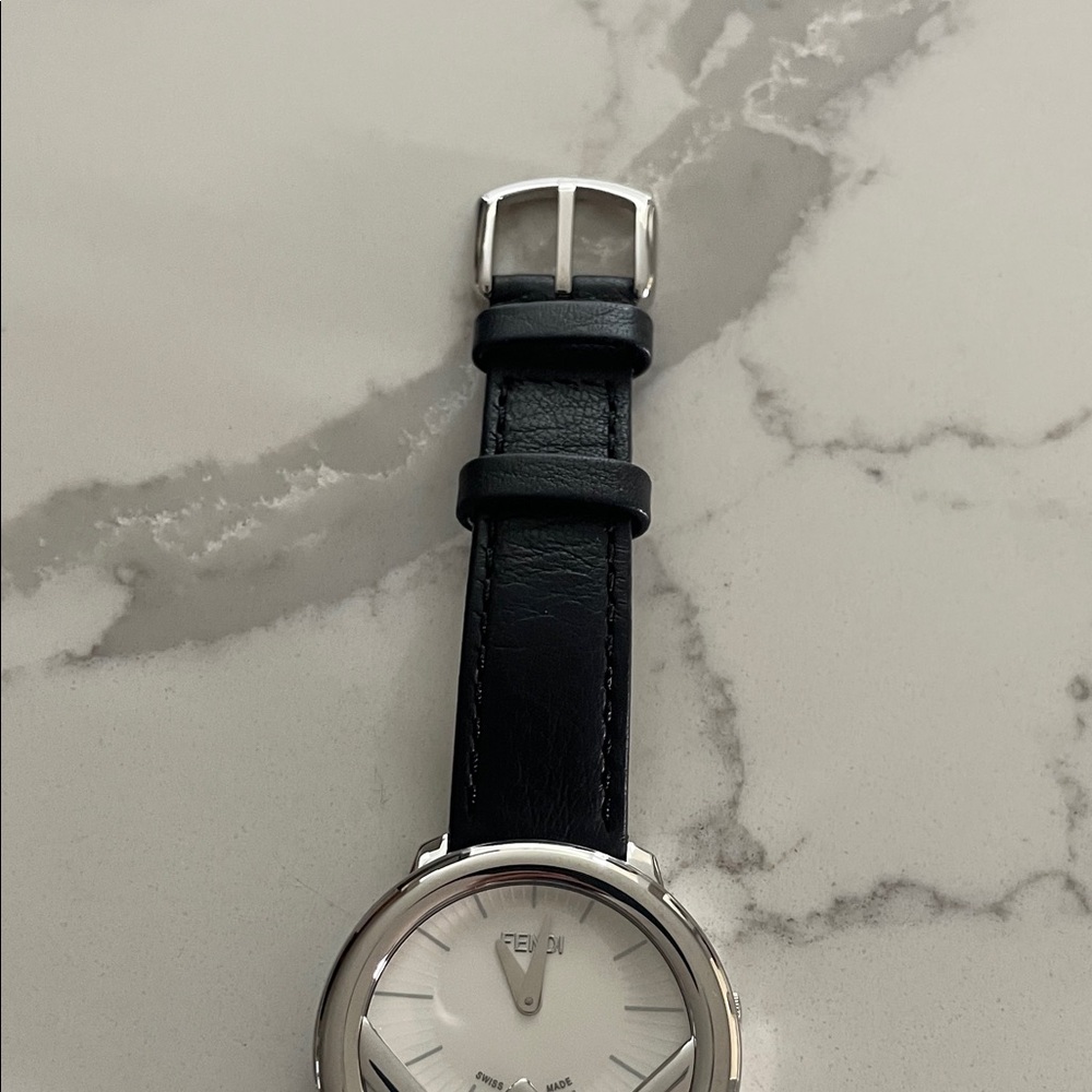 Fendi Monochrome Watch with Logo Detail and Black Leather Strap (36mm) - Picture 11 of 12